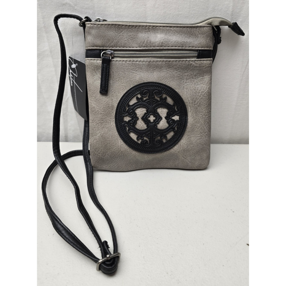 NWT Chateau International Faux Leather Small Crossbody Purse Grey w Pockets